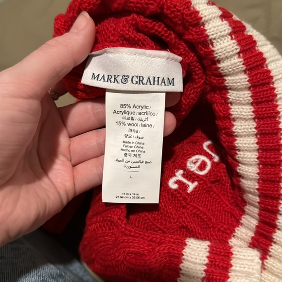 Red and white dog sweater. Customized name “Tanner” - Picture 3 of 3